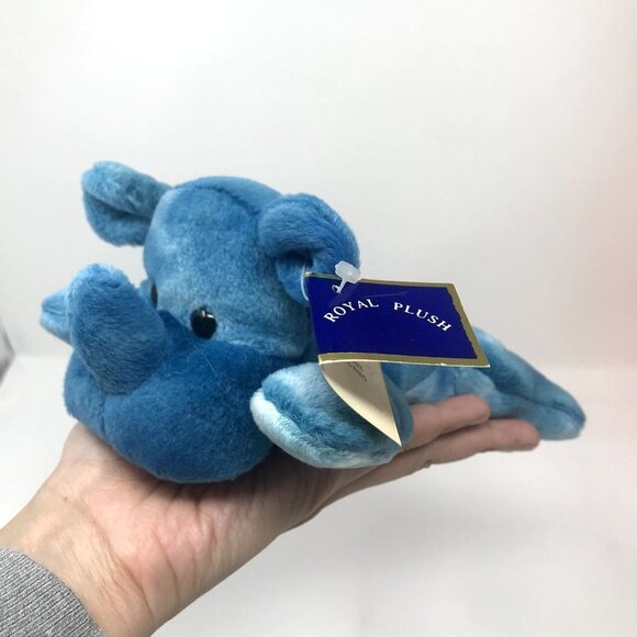 Royal Plush Beanie Baby Blue Tie Dye Rhino Rhinoceros Stuffed Animal Soft Toy - Picture 6 of 7